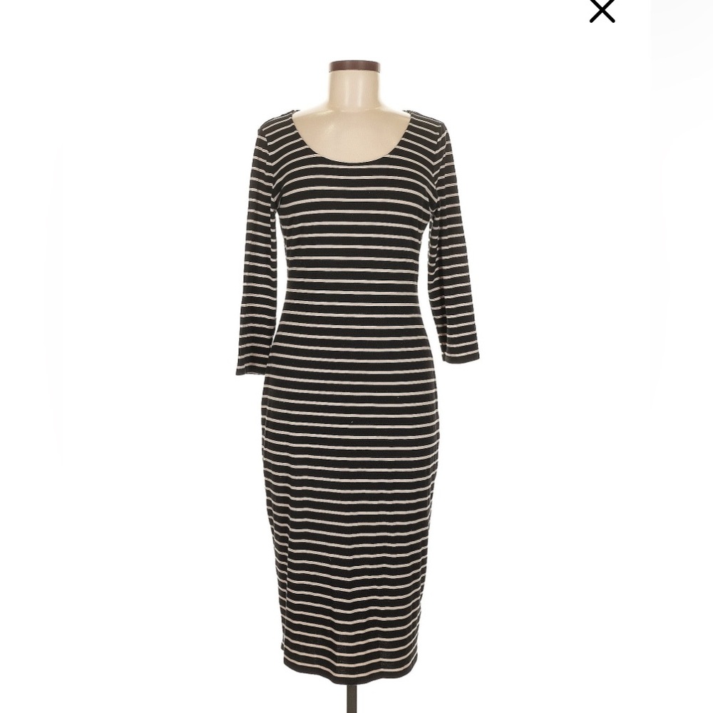 Premise Black and Cream Striped Long Sleeve Dress